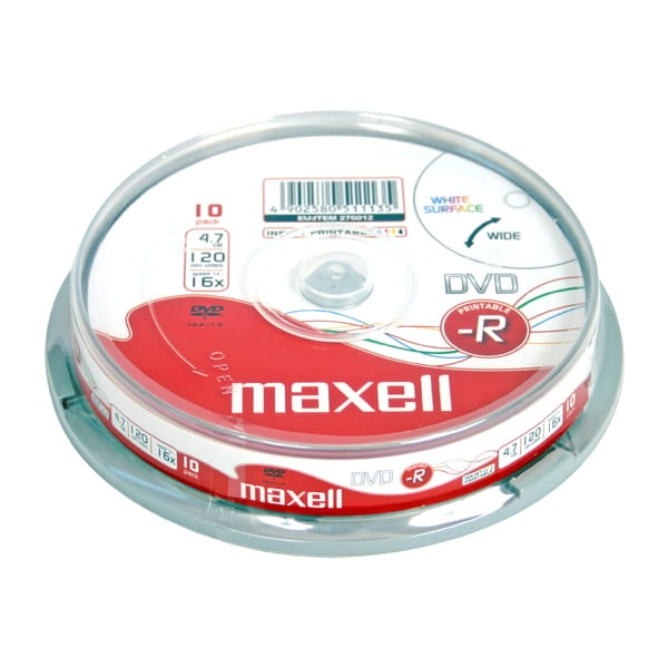 MAXELL DVD-R 4,7GB 16X PRINTABLE FF WHITE CAKE*10 276012.40.CN PROMO