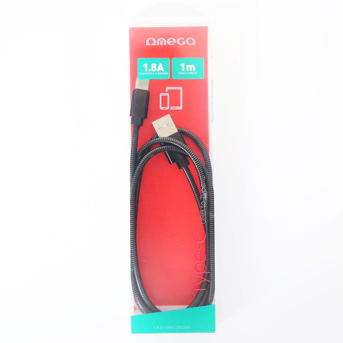 OMEGA METAL CABLE TYPE-C TO USB 1.8A 1M BLACK [44216]