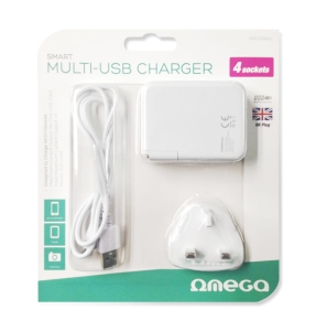 Ładowarka OMEGA z 4 portami USB 4A kompatybilna z angielskim gniazdem zasilania