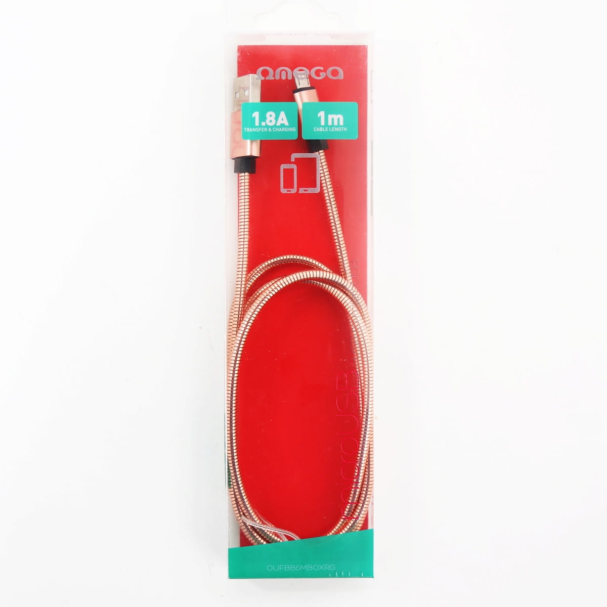 OMEGA  METAL CABLE MICRO USB TO USB 1.8A 1M ROSE GOLD [44207]
