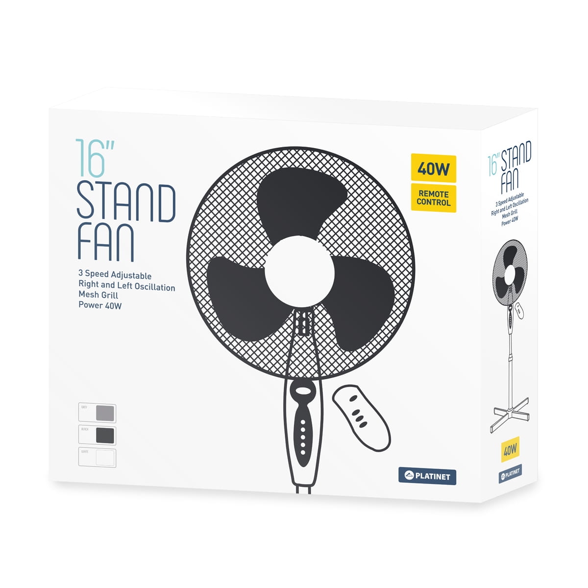 PLATINET REMOTE STANDING FAN 16" GREY [44750]