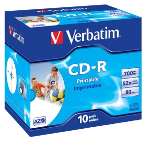 VERBATIM CD-R 700MB 52X AZO PRINTABLE ID BRAND JEWEL CASE*10  43325