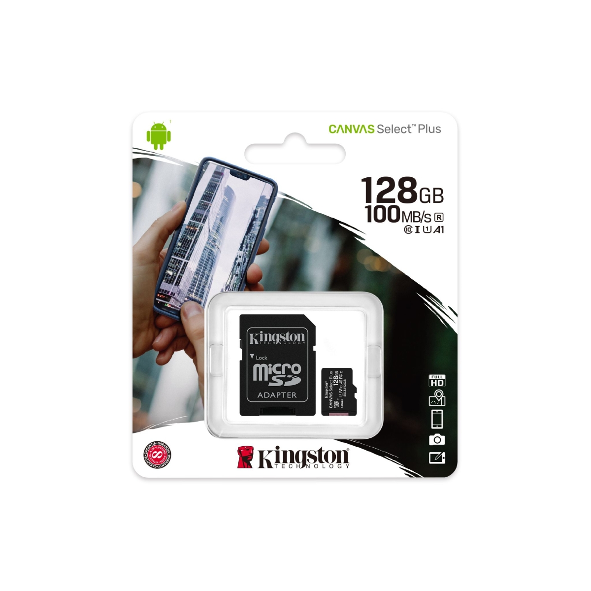 Kingston 128GB micSDXC Canvas Select Plus 100R A1 C10 Card + SD adapter