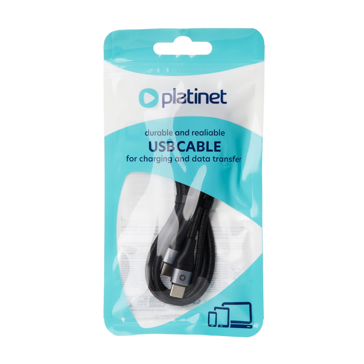 Kabel USB-C do USB-C w oplocie 3A 60W 1M Czarny