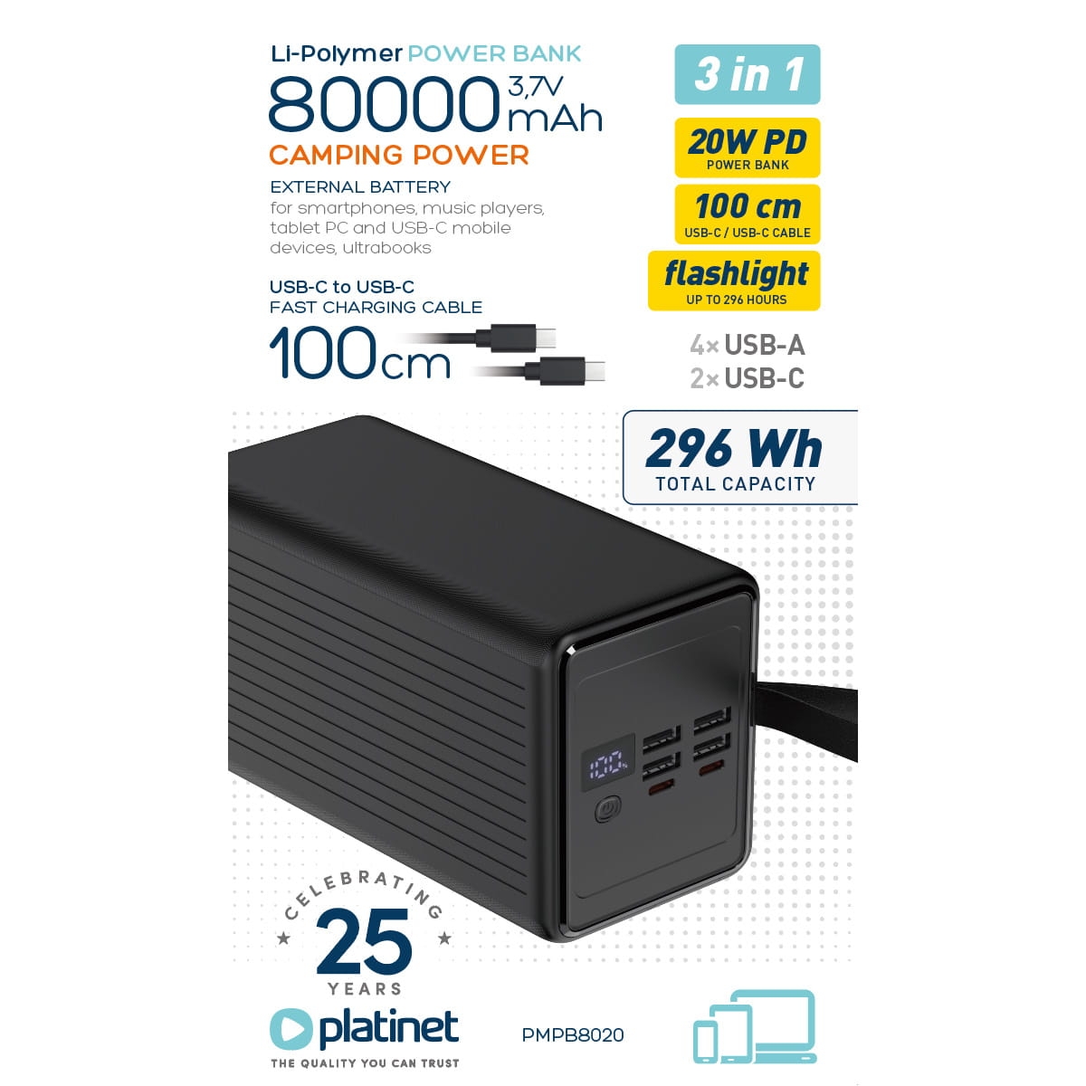 PLATINET POWER BANK 80000 mAh 20W PD [46015]