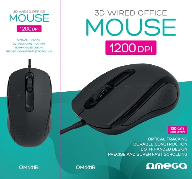 OMEGA MOUSE MYSZ 3D OFFICE 1200DPI 1,5M USB-C BLACK [46069]