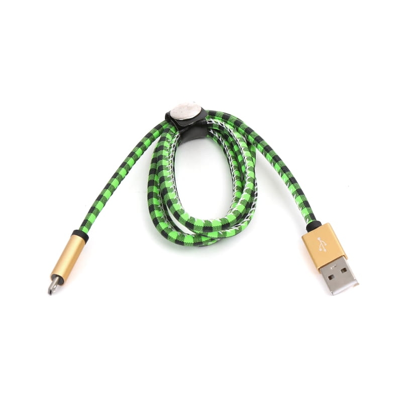 PLATINET MAMBA MICRO USB TO USB LEATHER CHECKED CABLE 1M GREEN [43323]