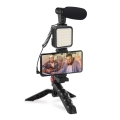 PLATINET VLOG 4 IN 1 SET ZESTAW DO PROWADZENIA VLOGÓW 4 W 1 MICROPHONE LIGHT PHONE HOLDER ON A TRIPOD + 3 5 JACK TO USB C ADAPTER [45596]