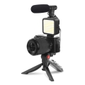 PLATINET VLOG 4 IN 1 SET ZESTAW DO PROWADZENIA VLOGÓW 4 W 1 MICROPHONE LIGHT PHONE HOLDER ON A TRIPOD + 3 5 JACK TO USB C ADAPTER [45596]