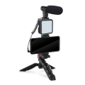 PLATINET VLOG 4 IN 1 SET ZESTAW DO PROWADZENIA VLOGÓW 4 W 1 MICROPHONE LIGHT PHONE HOLDER ON A TRIPOD + 3 5 JACK TO USB C ADAPTER [45596]