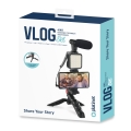 PLATINET VLOG 4 IN 1 SET ZESTAW DO PROWADZENIA VLOGÓW 4 W 1 MICROPHONE LIGHT PHONE HOLDER ON A TRIPOD + 3 5 JACK TO USB C ADAPTER [45596]