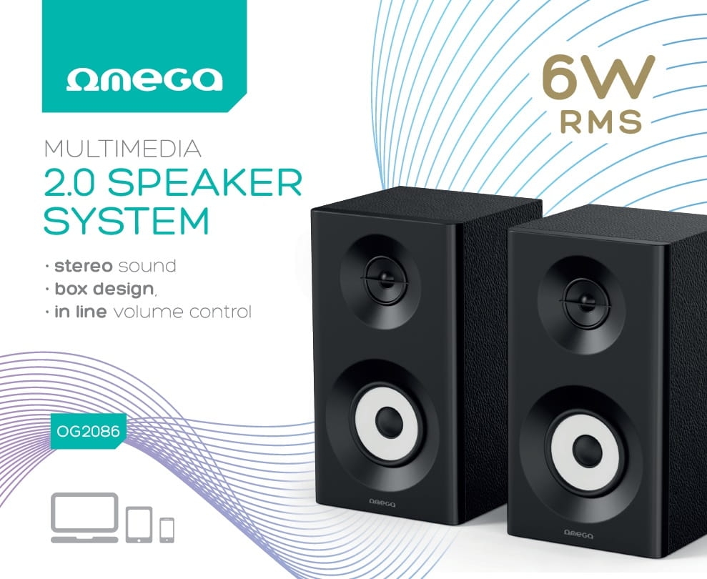 OMEGA SPEAKER GŁOŚNIK 2.0 6W RMS USB 3.5 mm Audio Black Tower [46151]