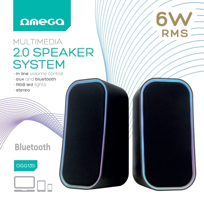 OMEGA SPEAKER GŁOŚNIK 2.0 6W RMS RGB USB 3.5 mm Audio Black Tower [46147]