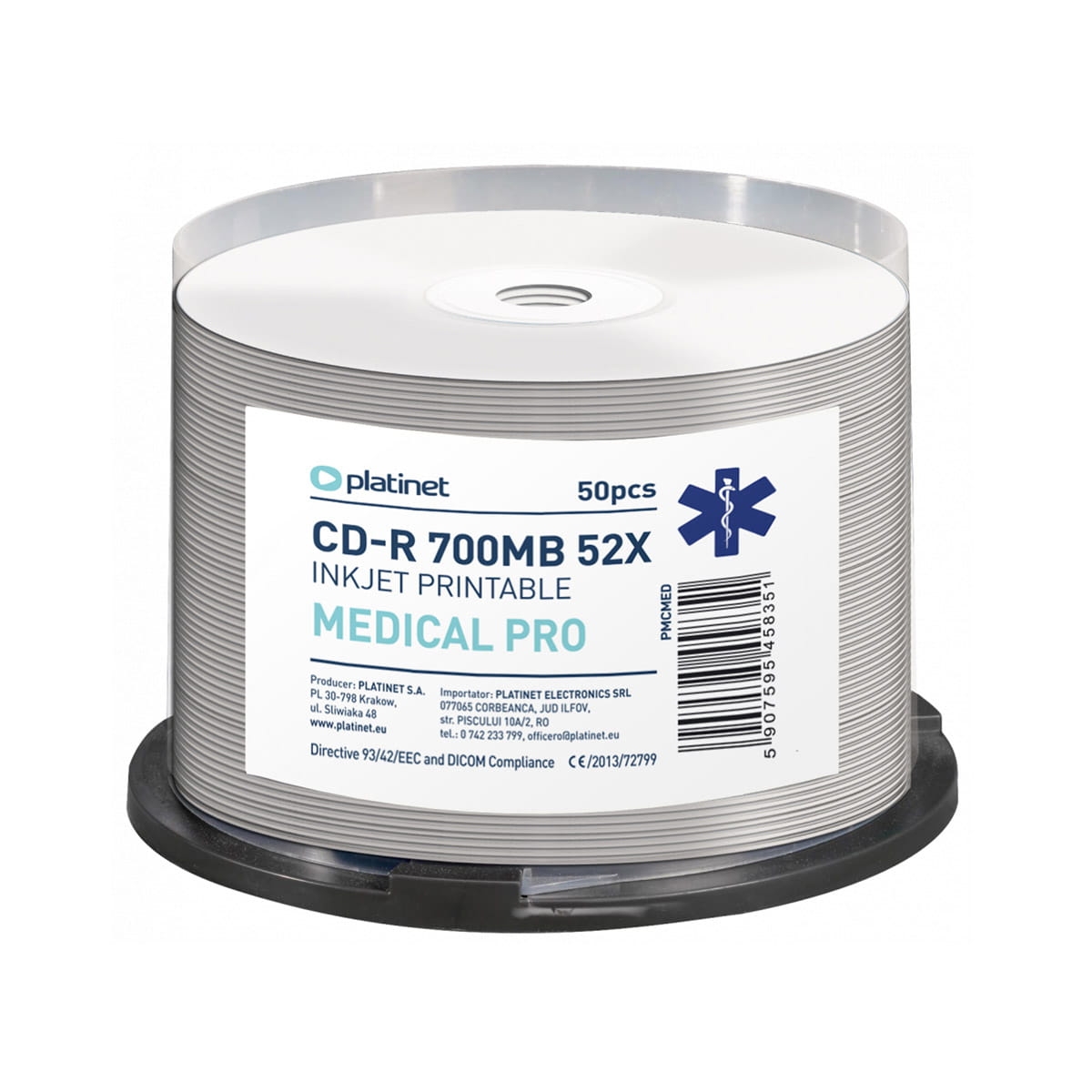 PLATINET CD-R 700MB 52X FF WHITE INKJET PRINTABLE MEDICAL PRO CAKE*50 [45835]
