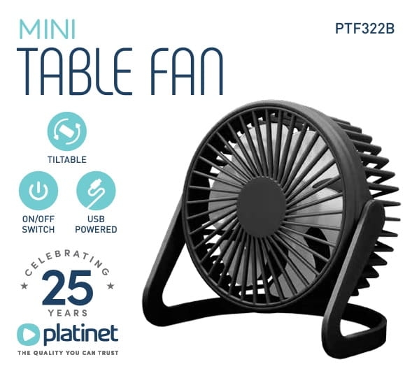 PLATINET TABLE FAN WENTYLATOR USB BLACK [46172]