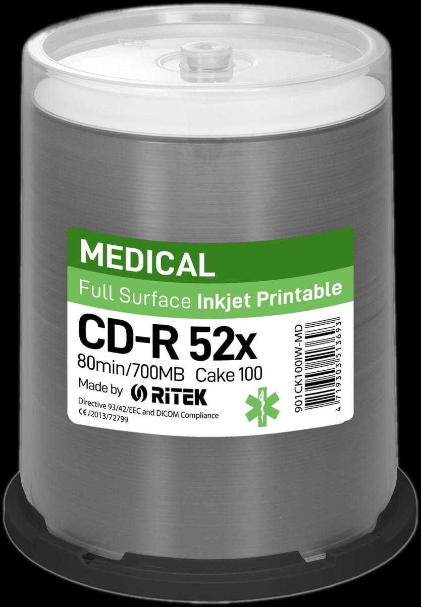 TRAXDATA RITEK CD-R 700MB 52X PRINTABLE MEDICAL CAKE*100  901CK100IW-MD