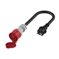 Adapter EV CEE 16A (niebieski, 1-fazowy, męski) na CEE 32A (czerwony, 3-fazowy, żeński)