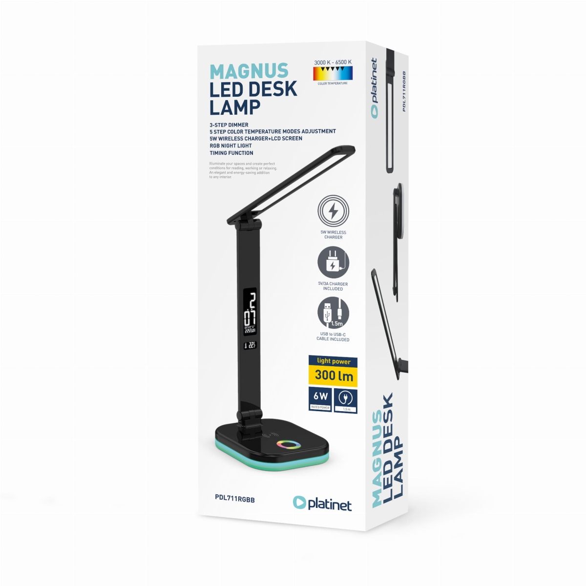 PLATINET LED DESK LAMP LAMPKA BIURKOWA RGB WIRELESS CHARGING BLACK [46217]