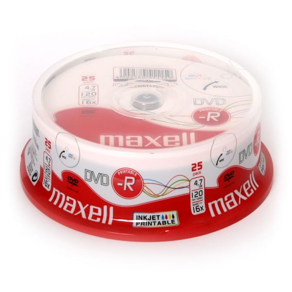 MAXELL DVD-R 4,7GB 16X PRINTABLE FF WHITE CAKE*25 276013.30.TW