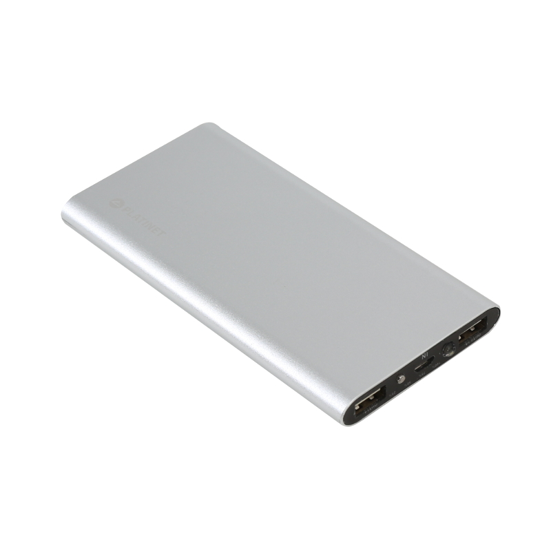 PLATINET POWER BANK 8000mAh polymer 2xUSB SILVER [43568] EOL