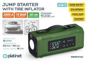 Jump starter Platinet 2w1 z kompresorem, 15200 mAh