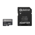 PLATINET microSDXC  SECURE DIGITAL + ADAPTER SD 64GB class10 U3 A1 90MB/s [43999]