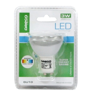 Żarówka LED OMEGA 6000K GU10 3W 220-240V aluminiowa oprawa