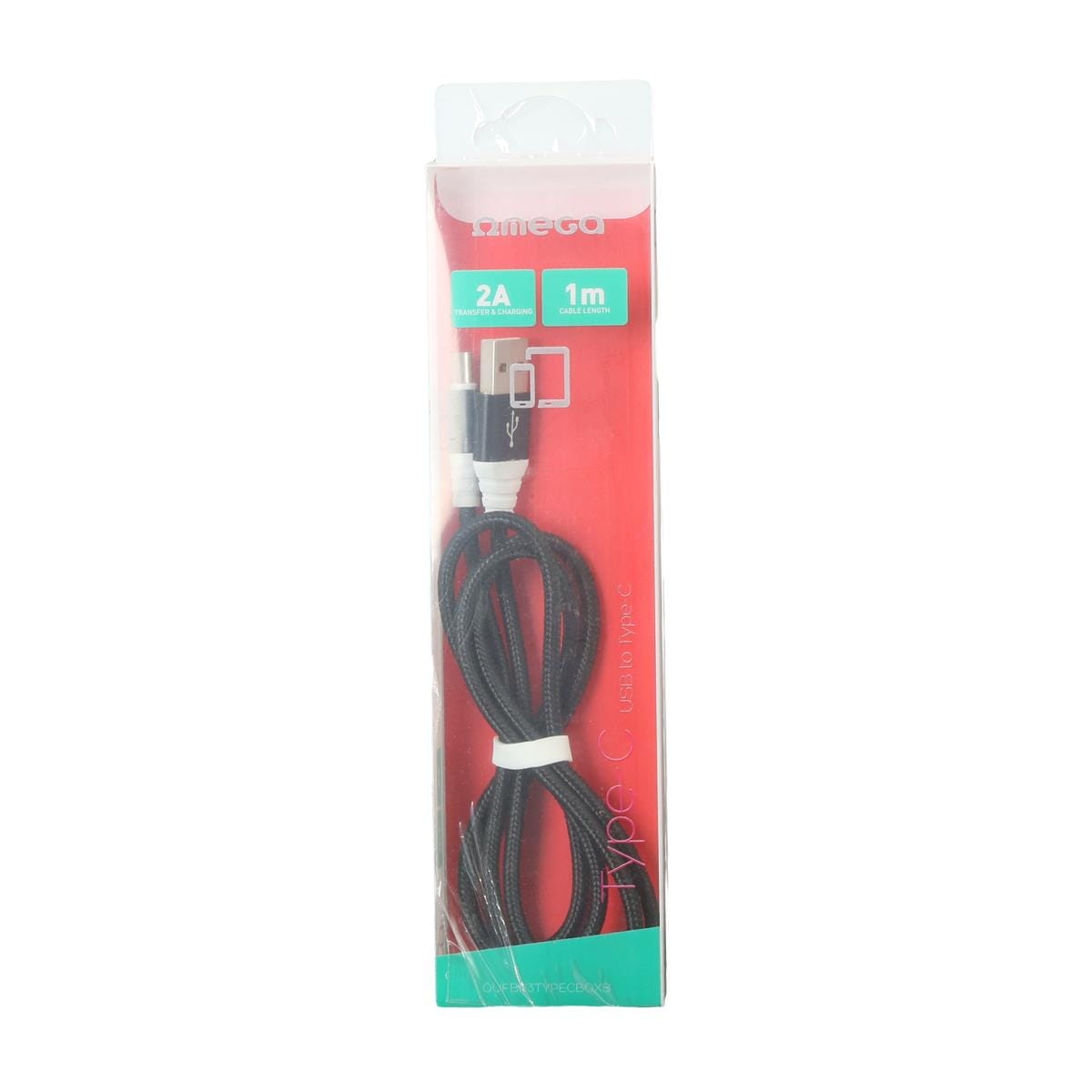 OMEGA DYSFOLID FABRIC CABLE BRAIDED TYPE-C TO USB 2A 118 COPPER 1M BLACK [44266]